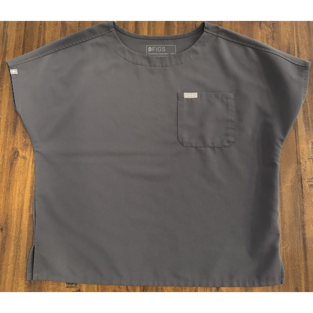 FIGS Arua Relaxed Scrub Top Size XXS Graphite Gray